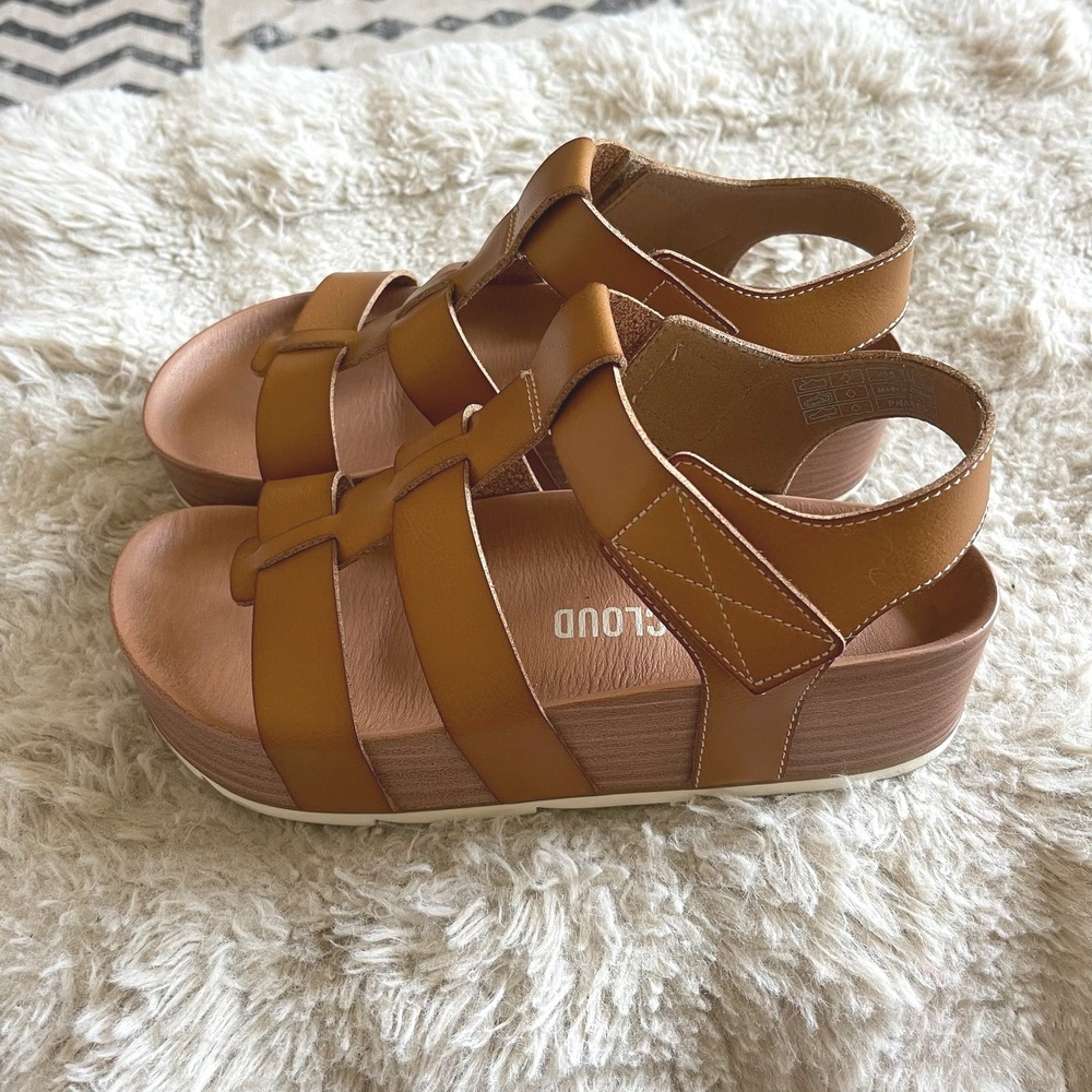 Project Cloud Phased Tan Leather Platform Fisherman Wedge Sandals Womens Size 8 - Picture 5 of 7